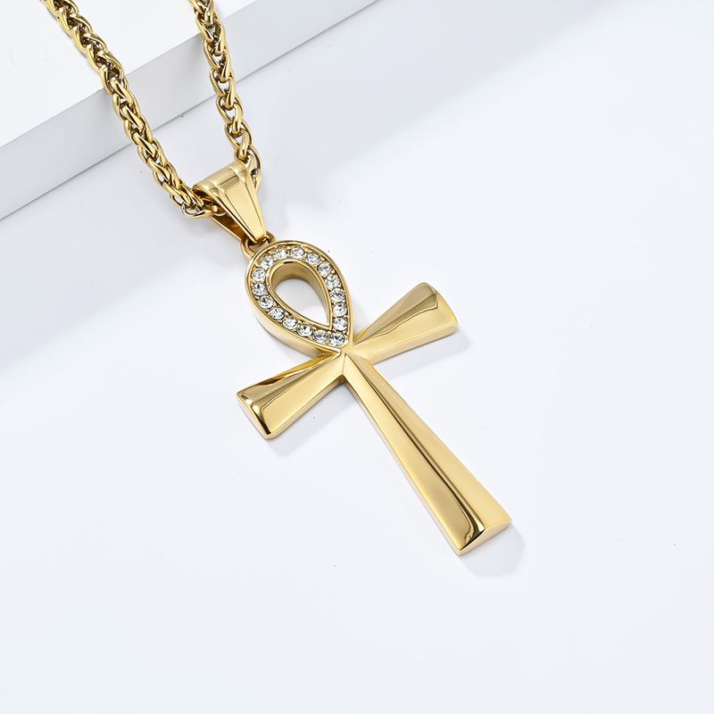 Gioielli in acciaio inossidabile ankh croce collana uomo titanio acciaio ciondolo accessori gioielli_voghion.com