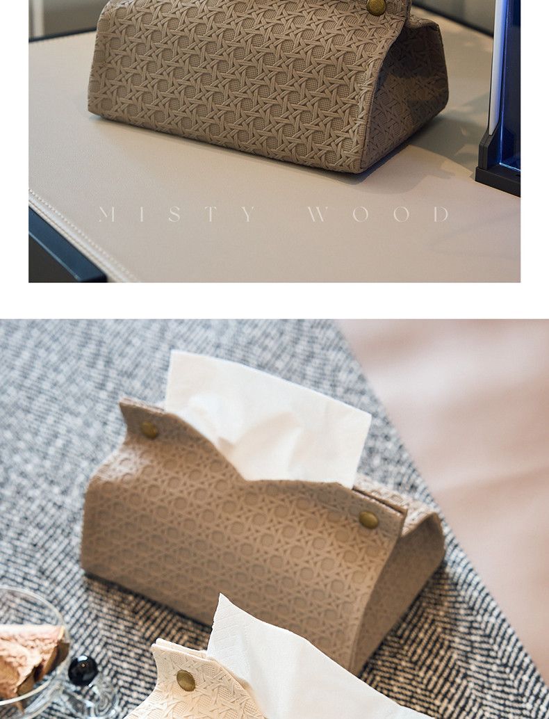 Rattan Desenli Çıtçıtlı Lüks Ev Kılıfı Üst Düzey Masaüstü Depolama Dokulu V Ağızlı Mendil Kutusu_voghion.com