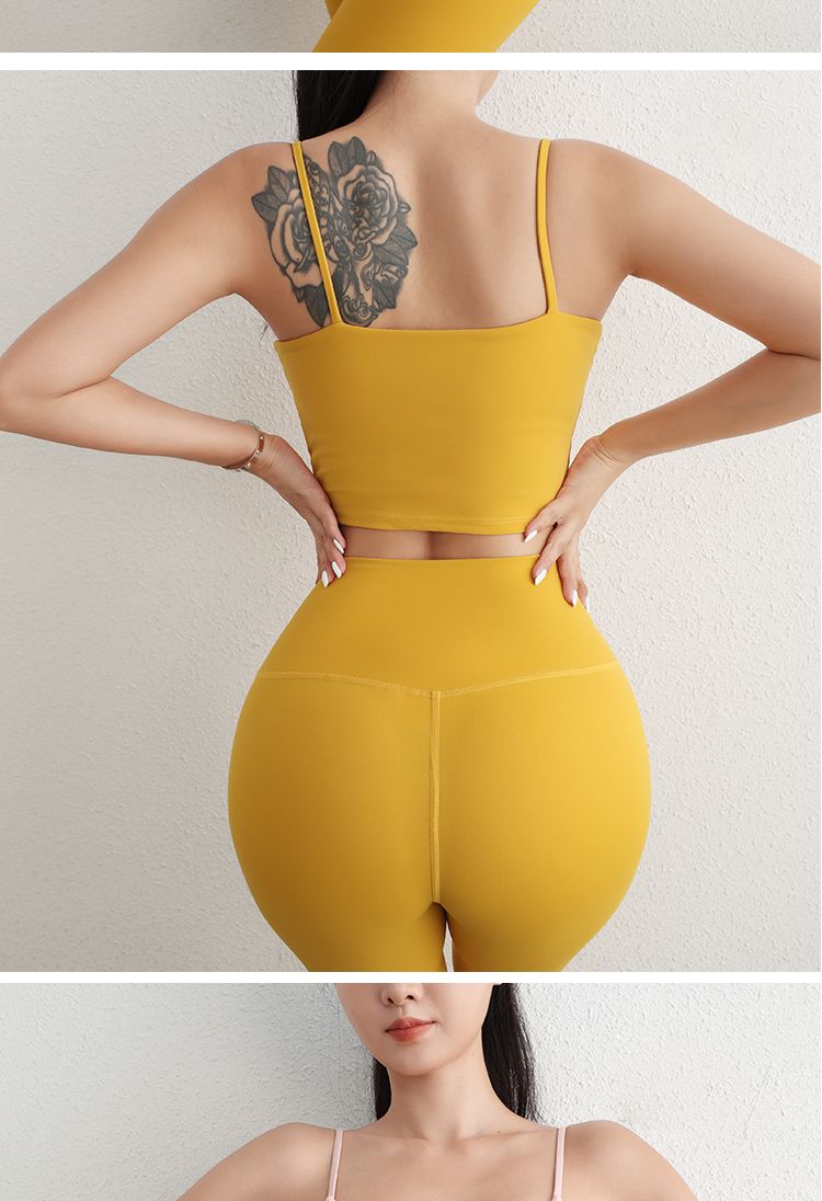 Γυναικείο κοστούμι γιόγκα με ρυθμιζόμενο λουράκι, αθλητικό σουτιέν με λάστιχο U, κολάν για γλουτούς και άρση γλουτών_voghion.com