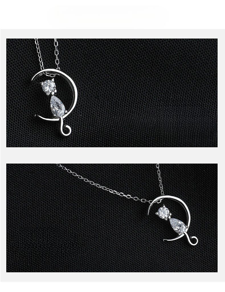 Moon Cat Necklace Women, Ins Style, Simple Luxurious, Niche Design, Collarbone Cute, Gift For Friends And Besties_voghion.com