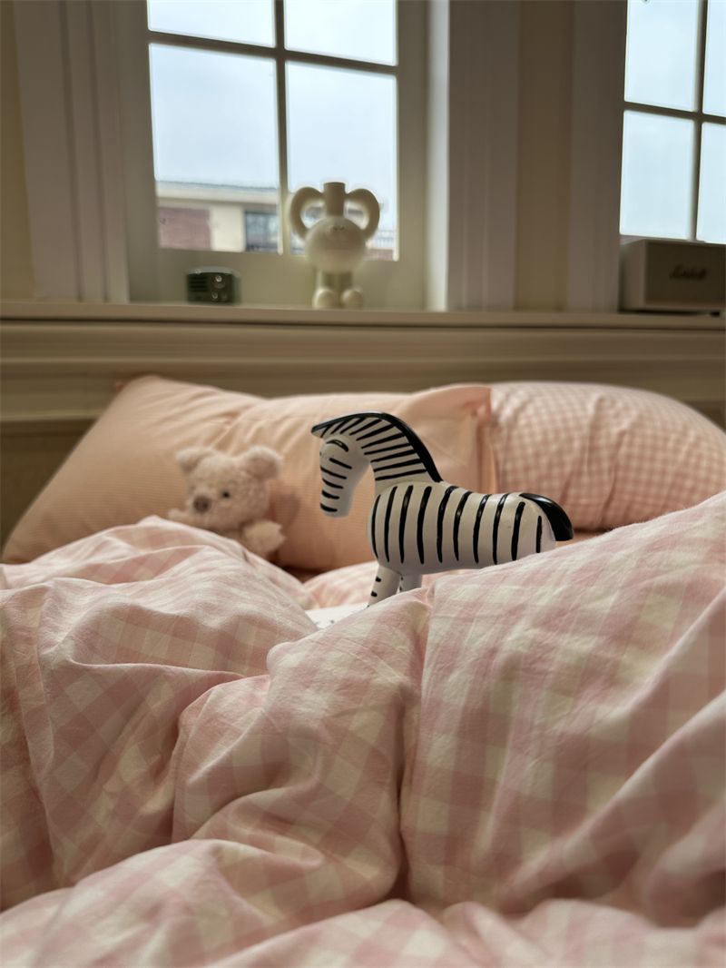 Minimalist Japanese Style Gray Plaid Bedding 100% Cotton 1.5m 1.8m Student Dormitory Duvet Cover Set 1.2m_voghion.com
