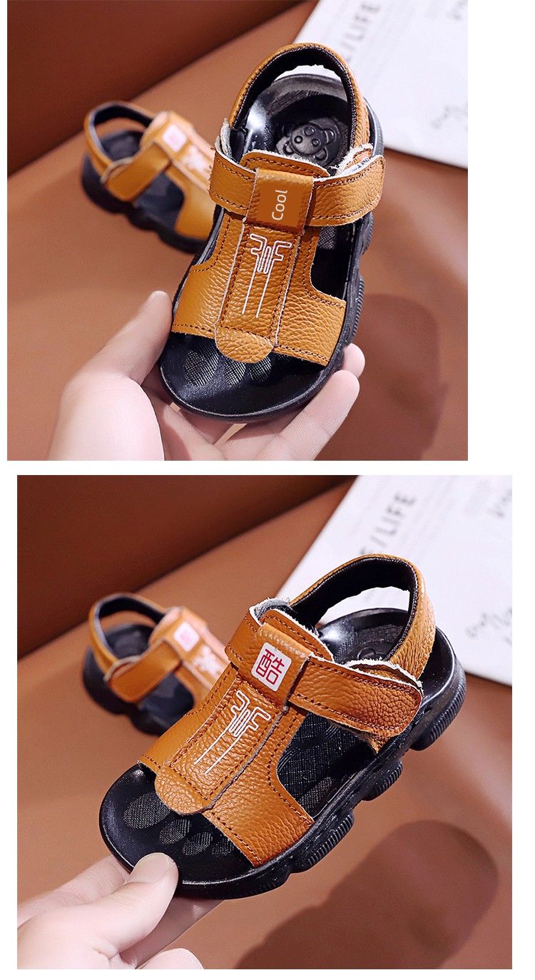 Genuine Leather Boys Korean Style Non Slip Soft Sole 1-6 Years Old Sandals_voghion.com