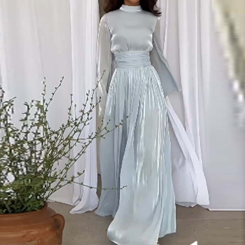 Women's new round-neck French style light luxury high-end mercerized dress_voghion.com