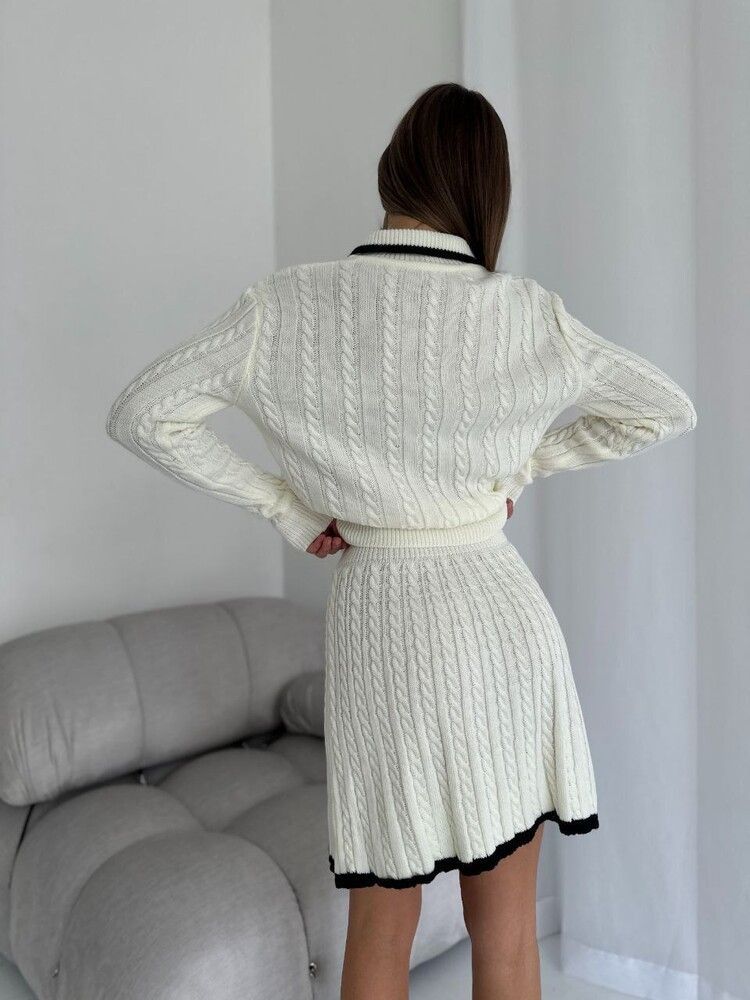Women's Knit Sweater & Skirt Set – Long Sleeve Button-Up Top With Mini Skirt | Casual Elegance For Fall & Spring_voghion.com