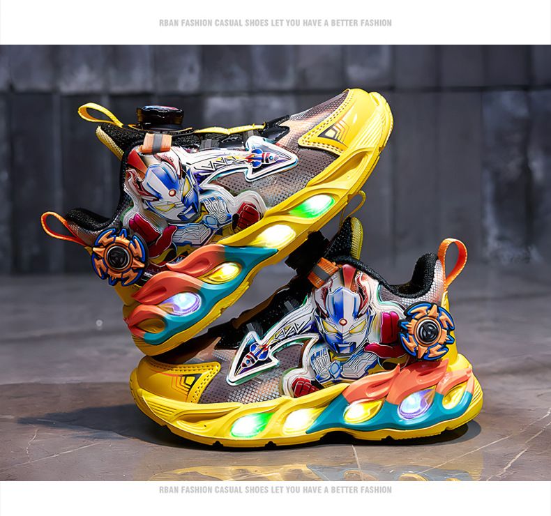 Children's New Leather Revoing Button Children's Sports Illuminated Casual Shoes, Running_voghion.com