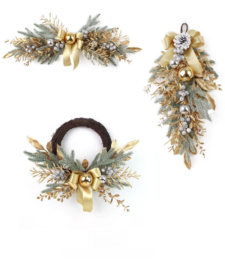 Nuovo Natale nordico transfrontaliero Neve dorata Porta appesa Ghirlanda di Natale Rattan Porta appesa Set Decorazioni natalizie_voghion.com