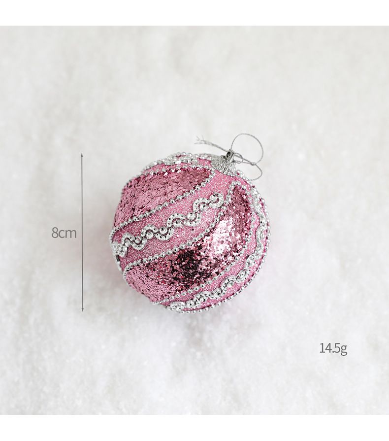 Christmas Pink Ball Ornaments Set - Foam Decorative Hanging Balls For Tree DIY Holiday Decorations With Bow Star Beads & Glitter (6 Styles)_voghion.com