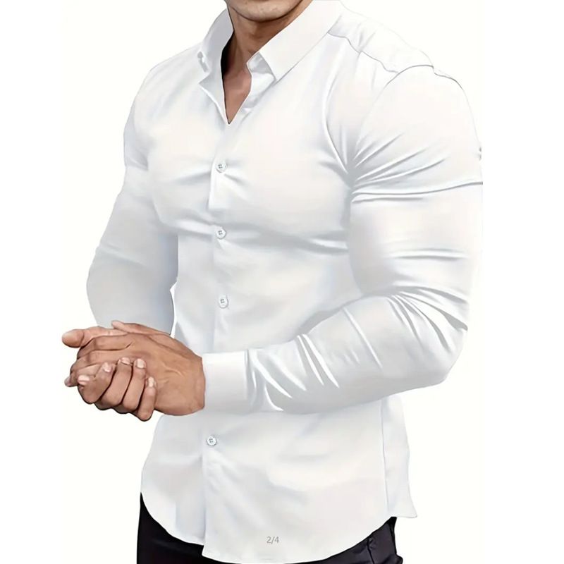 Herrenbekleidung Langarmhemd Bedrucktes Business Casual Bügelfreies einfarbiges Revershemd_voghion.com