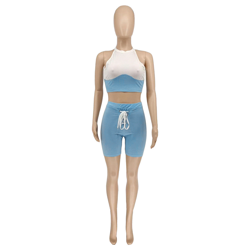Frauen Sommer Neue Mode Lässig Sexy Feste Nähte Rippe Stricken Pit Streifen Zwei-stück Set_voghion.com