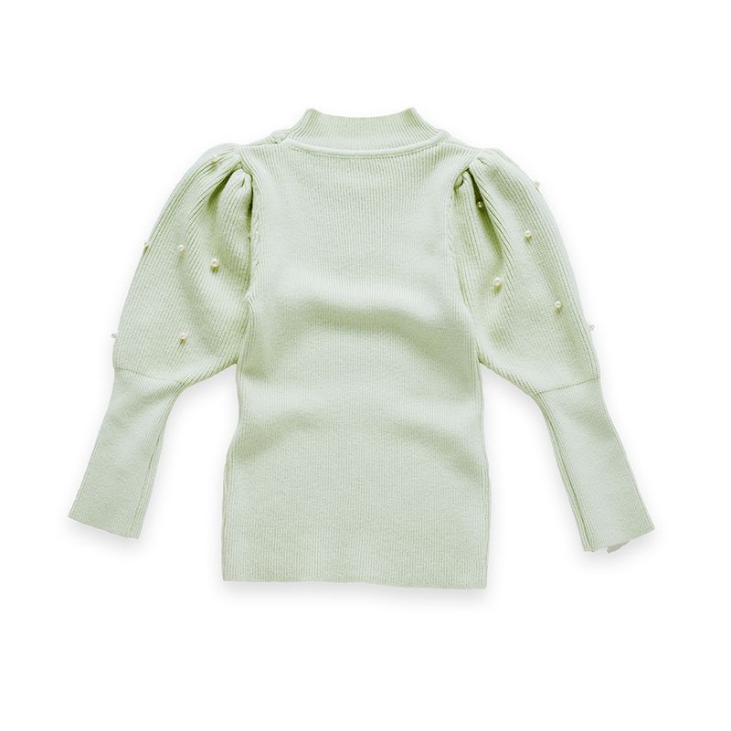 Otroška oblačila za deklice, pulover z bisernimi rokavi in jagnječjim vzorcem, otroški vsestranski pulover z dolgimi rokavi in lanternskimi rokavi, enobarvni, jesenski in zimski_voghion.com