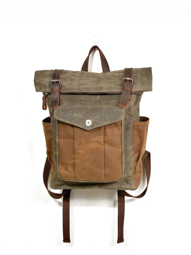 Backpack men's and women's backpack, oil wax canvas travel computer bag, outdoor sports mountaineering bag_voghion.com