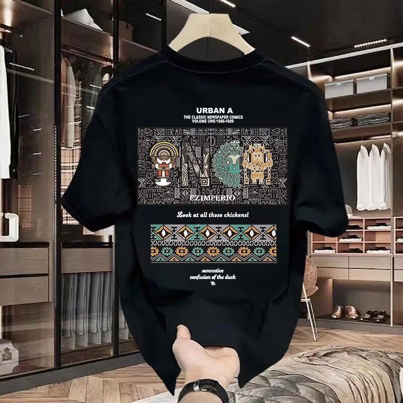 Men's Clothing Summer heavyweight cotton short sleeved T shirt men's trendy brand ins loose casual round neck printed T shirt trendy half sleeve_voghion.com