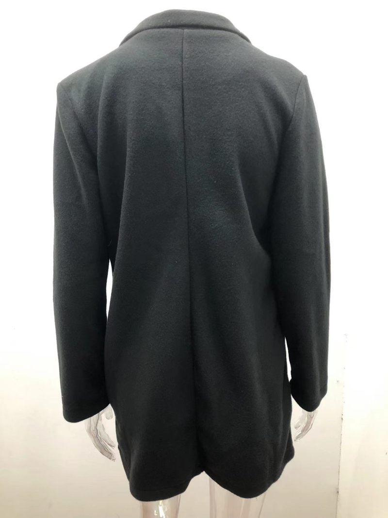 Îmbrăcăminte pentru femei toamna și iarna culoare solidă cu mânecă lungă și nasture la două rânduri costum guler jachetă de lână_voghion.com