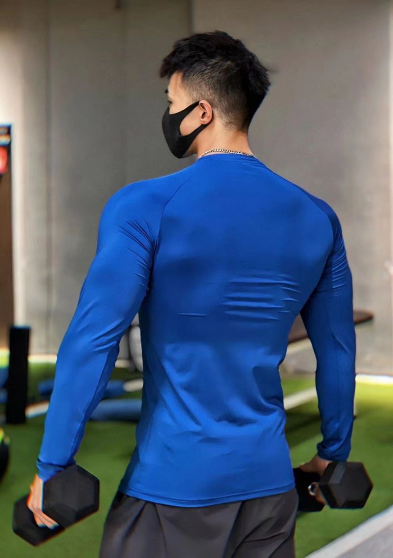 2025 Herfst Fitness Pak Heren Effen Kleur Lange Mouw Strak Elastisch Snel Drogend Sport Top Ademend T-shirt Basis_voghion.com