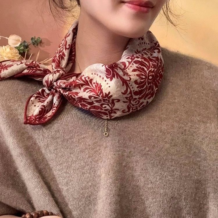 Scialle con scollo quadrato, stile classico, rosso, versatile, in seta e lana, per donna, caldo, primaverile e autunnale_voghion.com