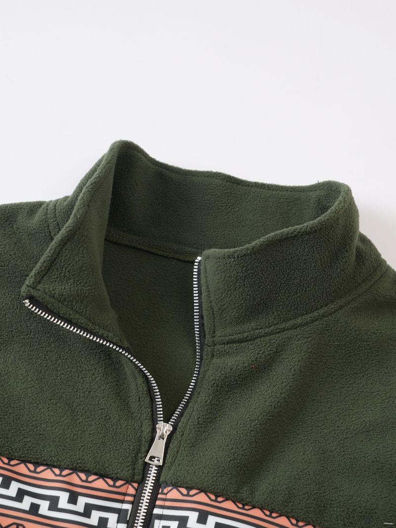 Herrenbekleidung Lässige, langärmlige, gebürstete Jacke mit halbem Reißverschluss. Gebürstete Herrenjacke mit langen Ärmeln und halbem Reißverschluss, schmale Passform, lässiges, winddichtes Pullover-Oberteil._voghion.com