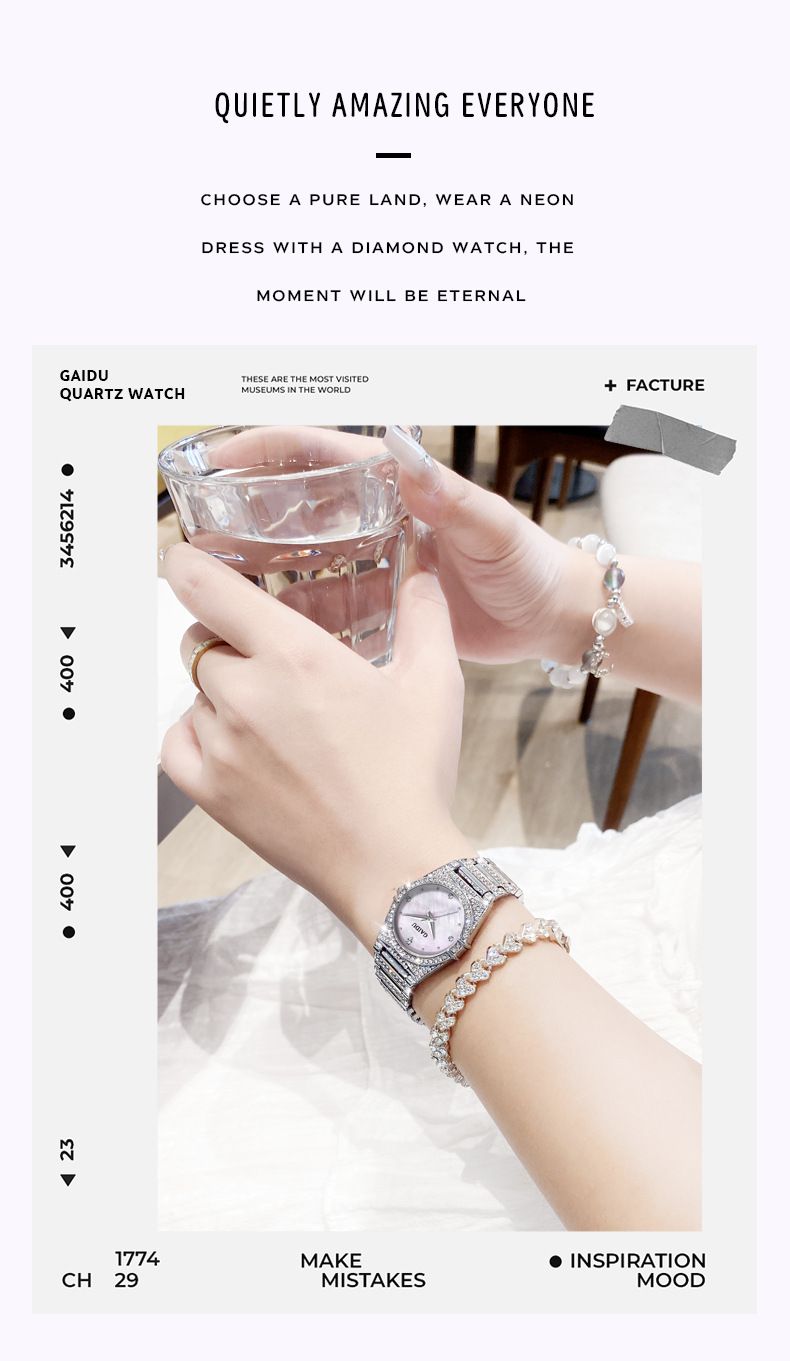 Elegant Women's Waterproof Quartz Watch With Mother-of-Pearl Dial & Diamond Accents - Ultra-Thin Stainless Steel Band High Value Watch Women_voghion.com