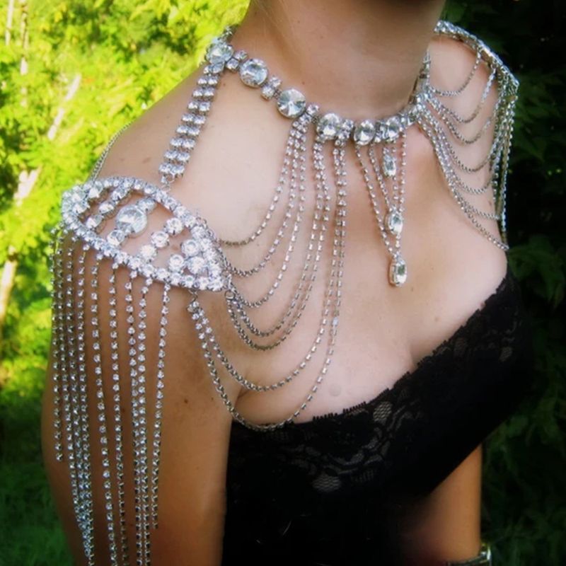 Beliebte Körperkette mit Strasssteinen, böhmische mehrschichtige Schulterkette mit Fransen, Körperkette für Damenaccessoires._voghion.com