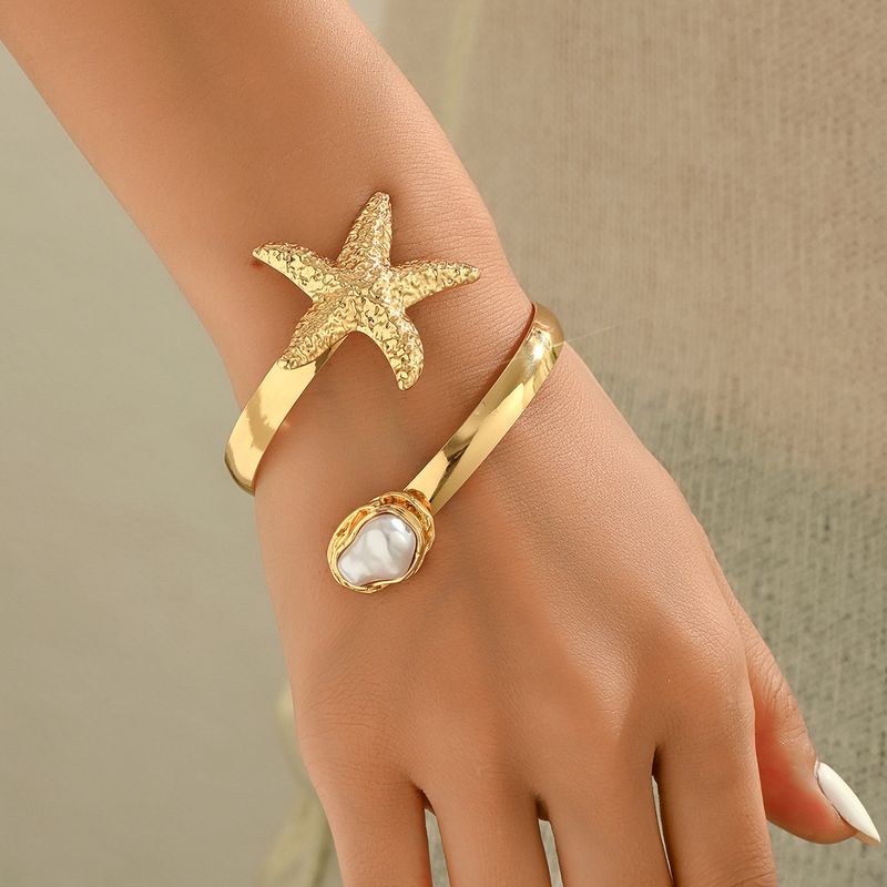 Sommer Ozean Elemente Geometrische Offene Armband Strand Urlaub Stil Conch Seestern Ring Für Frauen_voghion.com