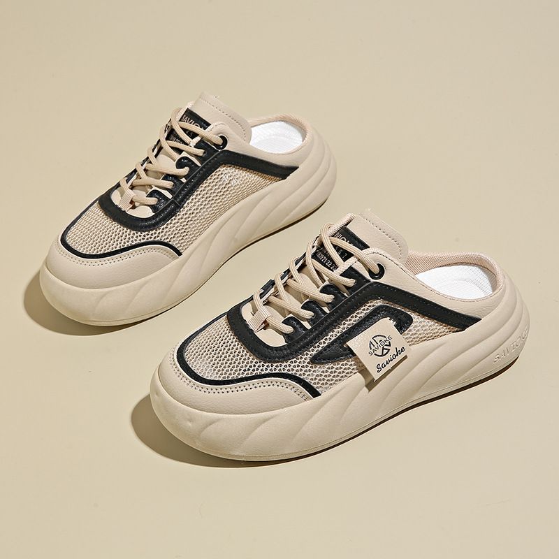 Little White Shoes Children Korean Women's Thick-soled Casual Mesh Breathable Half-drag Board Shoes Tide_voghion.com