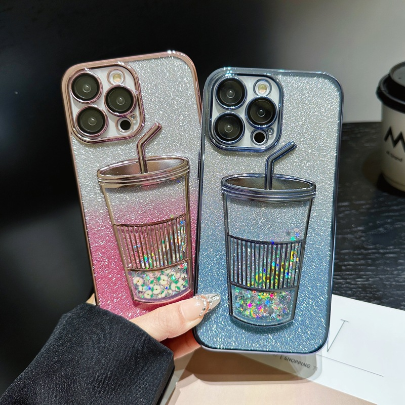 Suitable For IPhone 15 ProMax Phone Case, 14 Electroplated Glitter Sand Cup With Cardboard Protective Case_voghion.com