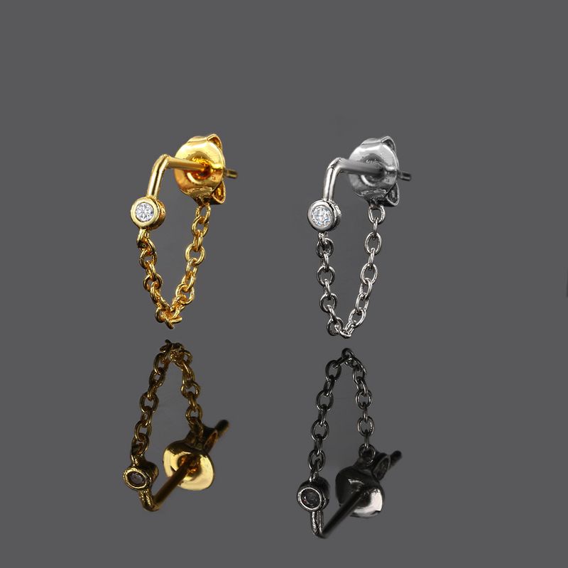 Unisex-Ketten-Einzeldiamantohrringe für Damen mit Mikro-eingelegtem Zirkon, einfache Ohrstecker aus Knochen, beliebte Piercing-Ohrringe_voghion.com