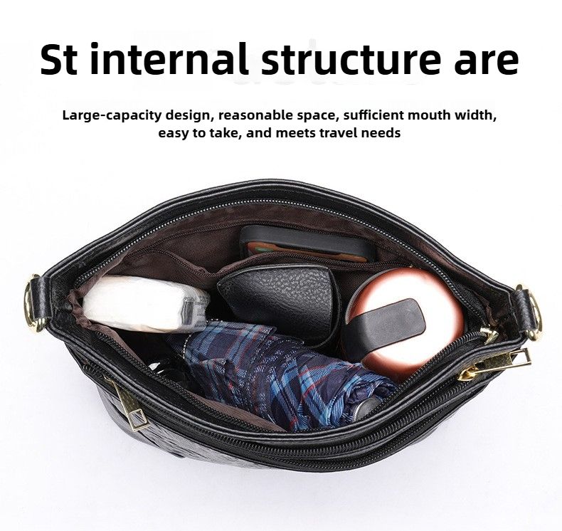 Borsa a tracolla da donna, in tessuto di pelle bovina con strato superiore, borsa a tracolla casual per mamme di mezza età, multiscomparto, 14 colori tra cui scegliere._voghion.com