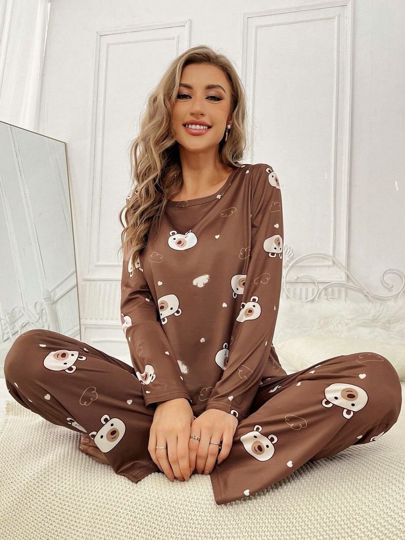 Frühling und Herbst Lässiges bequemes Pyjama-Set Bär Langarmhose Zweiteiliges Set_voghion.com