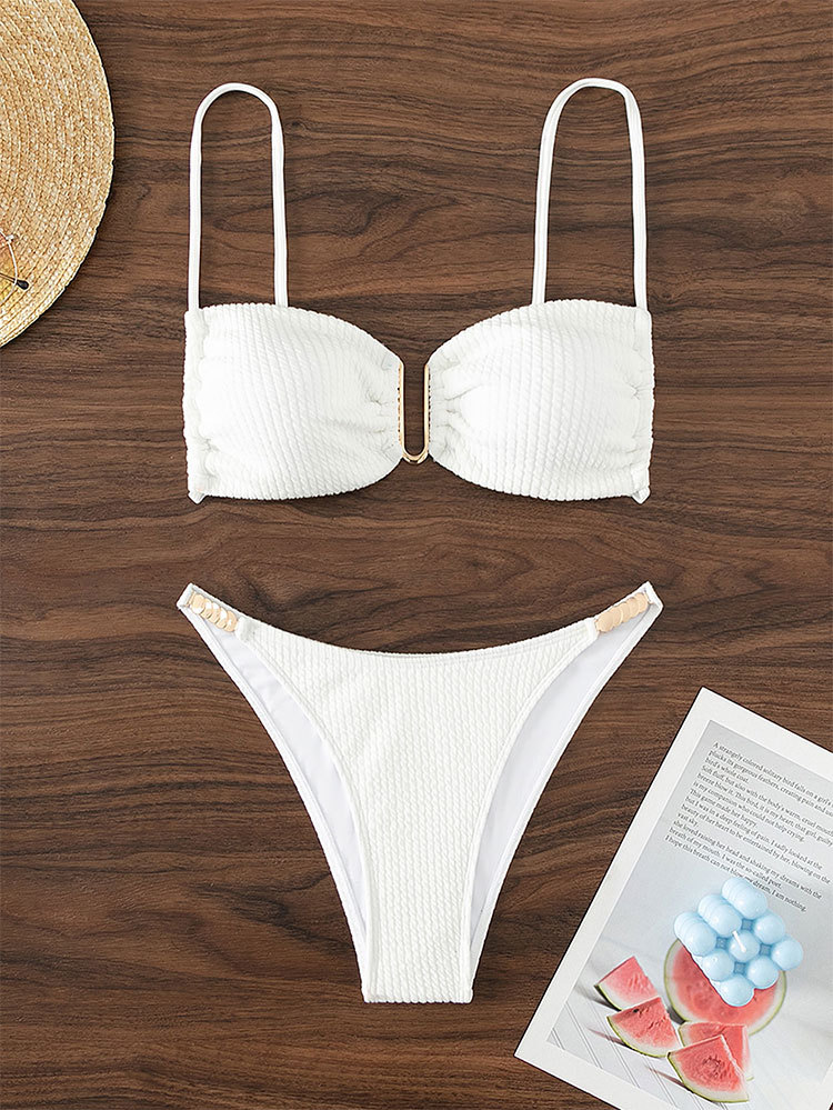 Verve 2024 Solid Color Strapless Beach Bikini Triangle Two-Piece Hot Spring Swimsuit Women's Swimwear_voghion.com