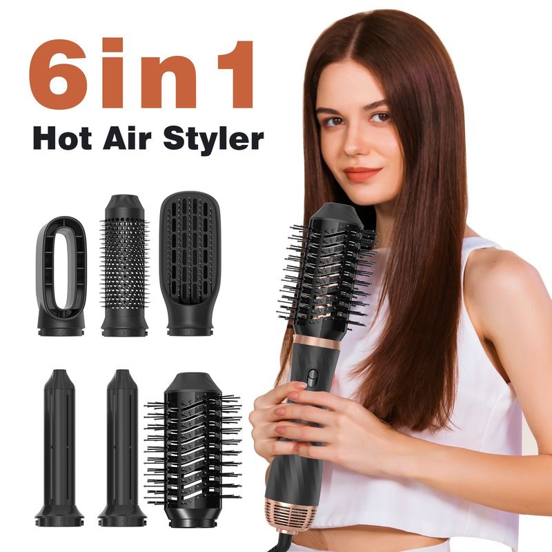 Multifunktionaler 6-in-1-Heißluftkamm für den Haushalt, automatische Absaugung, Schnelltrocknung, Modellier-Haartrockner, Glätteisen für glattes und lockiges Haar_voghion.com