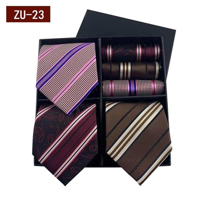 Unisex Men's gift box tie Fashion business striped tie square scarf set luxury gift box_voghion.com