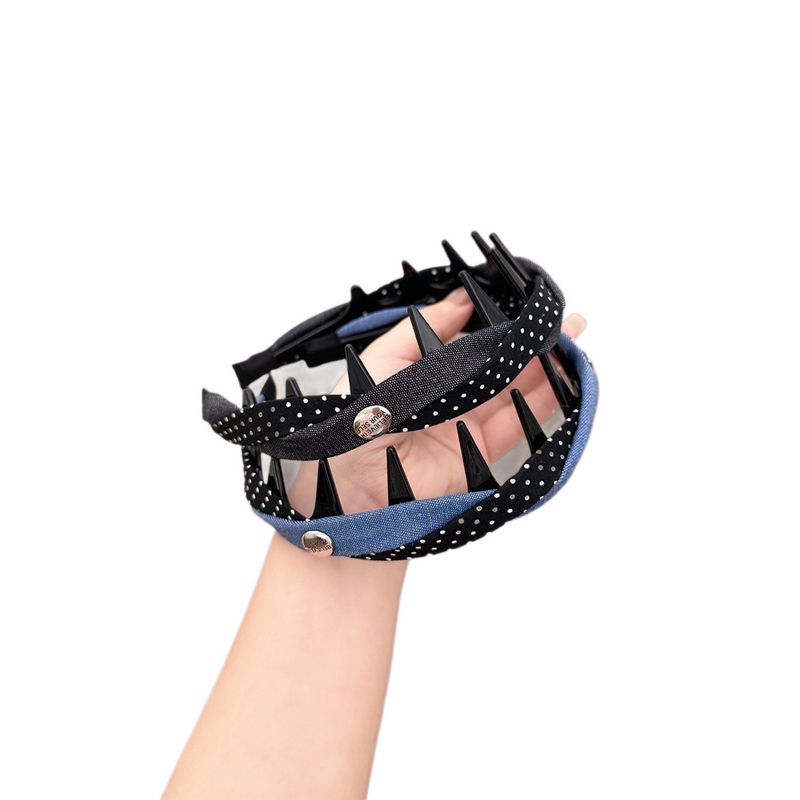 Fascia per capelli in denim a pois di alta qualità per donna, nuova fascia per capelli con denti, organizer, fermaglio per la parte superiore con teschio alto, accessori per capelli_voghion.com