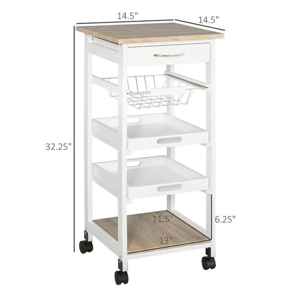 HOMCOM Rolling Kitchen Cart Kitchen Trolley, Mobile Prep Station With Drawer, Shelves, Basket, White_voghion.com