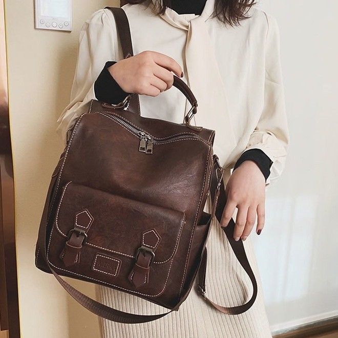 Women's 2025 New Trendy British Style Simple Multifunctional College Student Schoolbag Large Capacity Backpack Hundred_voghion.com