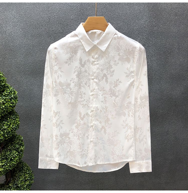 Shirt Men's High-end Sense 2024 Autumn Long-sleeved Ins Ruffian Handsome Dark Pattern Shirt Slim-fitting Design Trendy Brand Men's Clothing_voghion.com