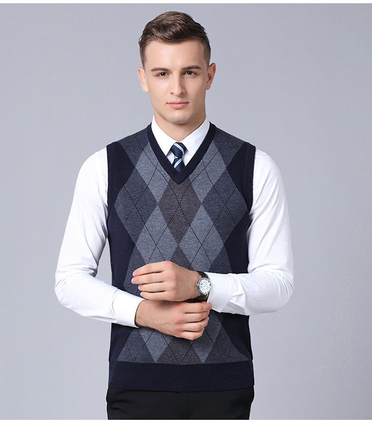 Ärmellose Pullunderweste aus Wollmischung für Herren – Strickpullover mit V-Ausschnitt für Herbst und Winter, schmale Passform, Farbblockdesign, Freizeitkleidung_voghion.com