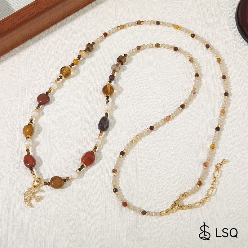 Collier en acier inoxydable avec perles naturelles, pierre œil de tigre Melad, chaîne longue de qualité supérieure, résistante à la lumière, automne_voghion.com