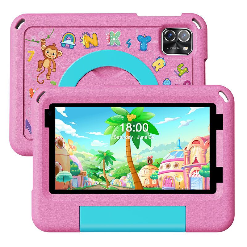 VASOUN B7kids 7-inch Android Kids Tablet With Shockproof Case, 8GB RAM + 64GB Storage, Dual Camera, WiFi, Sky Blue & Pink_voghion.com