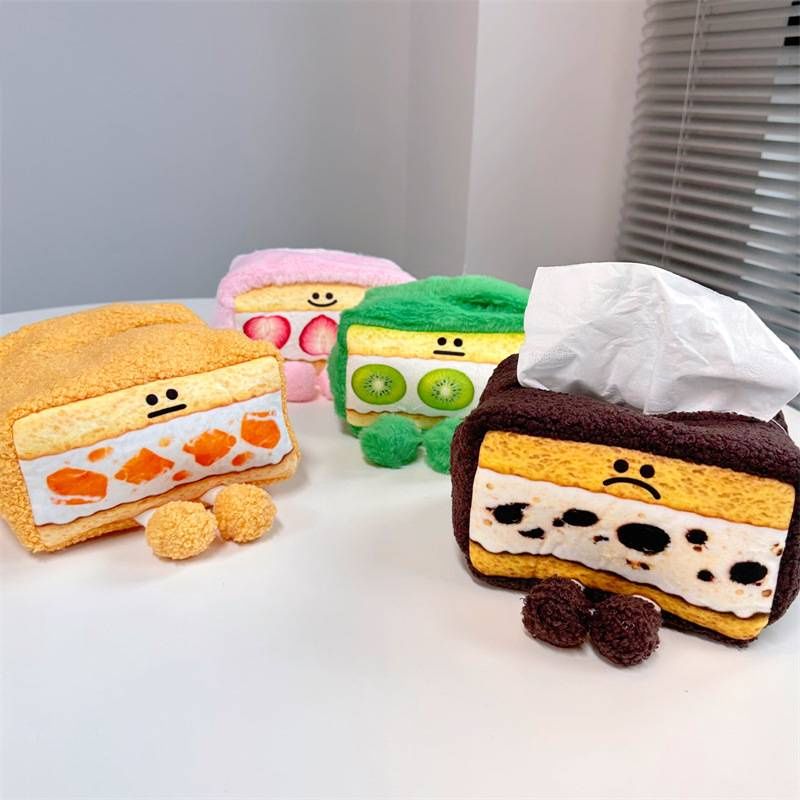 Peluche fraise dessin animé mignonne mangue chocolat kiwi boîte à sandwich pain mouchoir_voghion.com