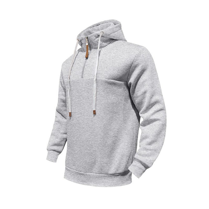 Unisex-Kapuzenpullover mit Fleecefutter und halbem Reißverschluss – Übergroßer passender Pullover für Paare mit Kontrasteinsätzen (Weiß/Marineblau/Schwarz/Hellgrau/Khaki/Burgunderrot, S-XXXL)_voghion.com