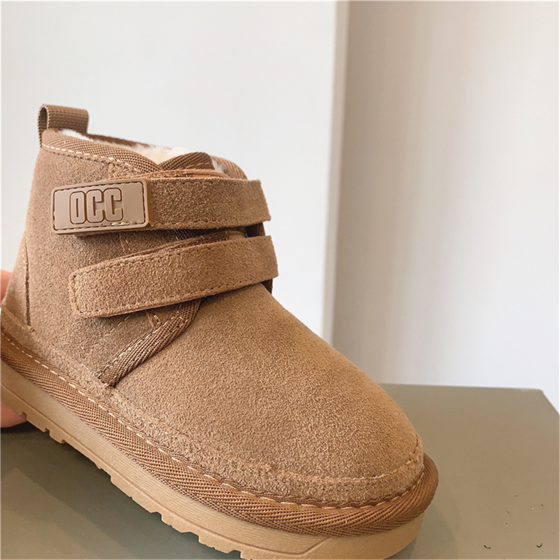 Stivali da neve per bambini in vera pelle smerigliata, stivali di cotone per ragazze stile Velcro, ispessiti e morbidi, ragazzi invernali 2023_voghion.com