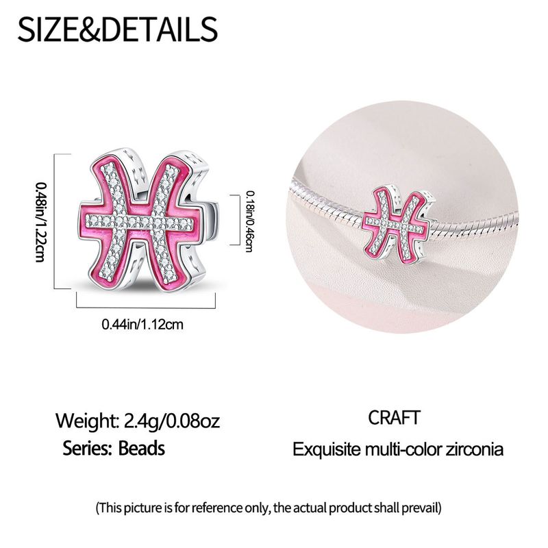 Damenschmuck, süße rosa Perlen mit zwölf Sternbildern, dekorative Perlen, DIY-Schmuckzubehör, Armband, weißes Kupfer, versilbert_voghion.com