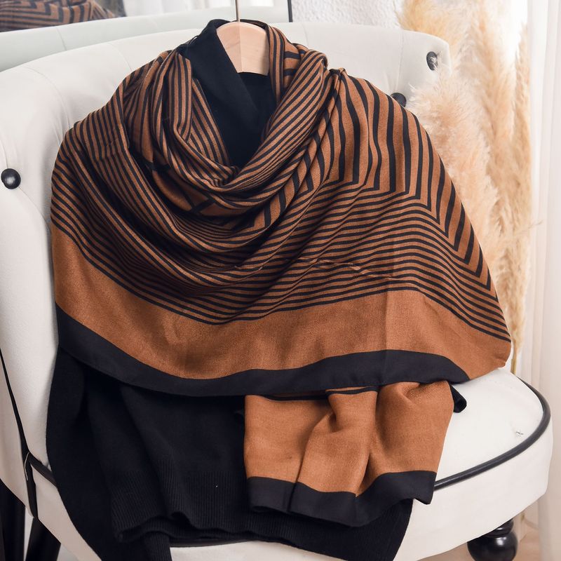 Schlichtes Design für Frühling und Sommer, gestreifter Seidenschal, hochwertige Textur, Reisekleidung aus Baumwollleinen für Damen_voghion.com