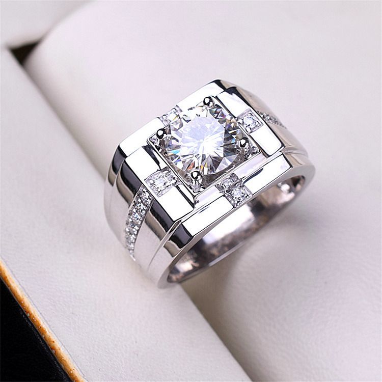 Inel bărbătesc cu zirconiu, 1 carat, din aur și cupru, cu inimioare și opt săgeți, șampanie, dominator_voghion.com