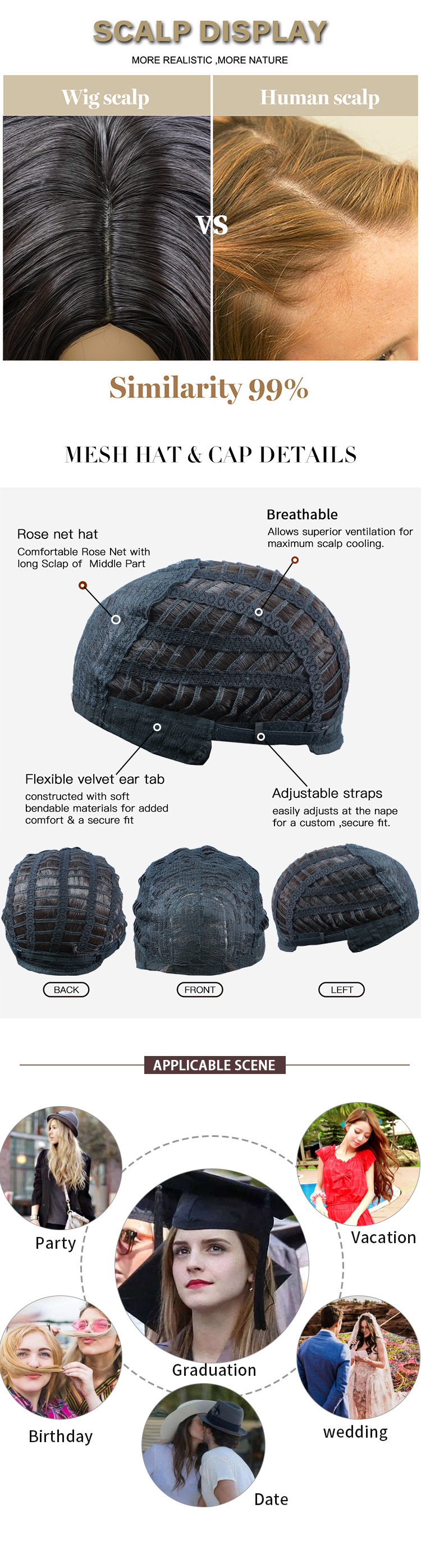 Parrucche per capelli artificiali in fibra chimica transfrontaliera all'ingrosso, parrucche, parrucche a onde larghe, fatte a macchina, con riga centrale in maglia rosa, colore marrone scuro_voghion.com