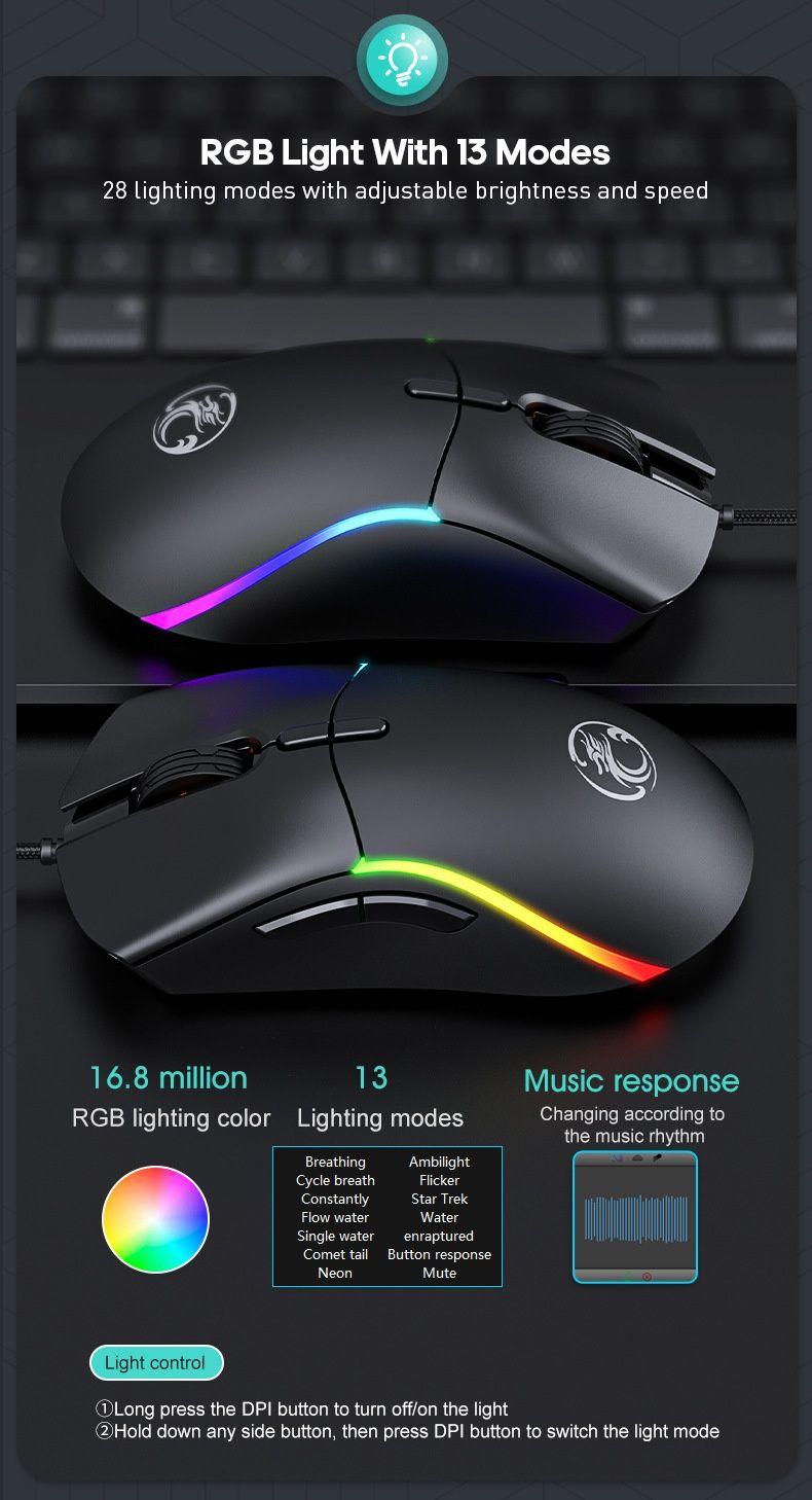 Digitex Digitex IMICE Brand T60 Gaming Mouse RGB Lighting Macro Definition Double-Sided Cover Interchangeable Driver Programming_voghion.com