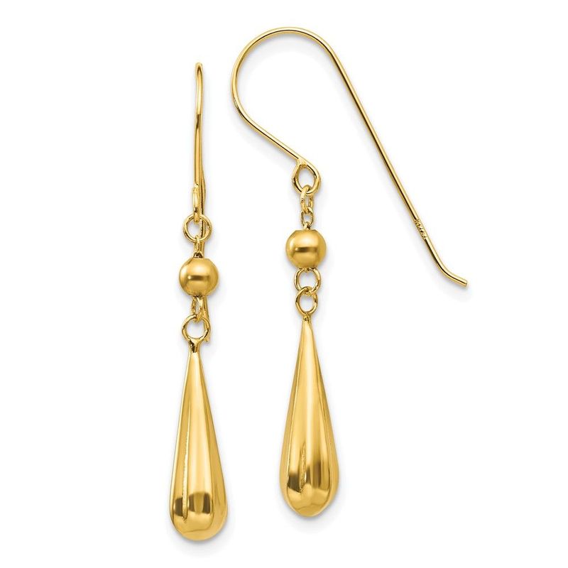 14K Grooved Puffed Teardrop Shepherd Hook Earrings_voghion.com