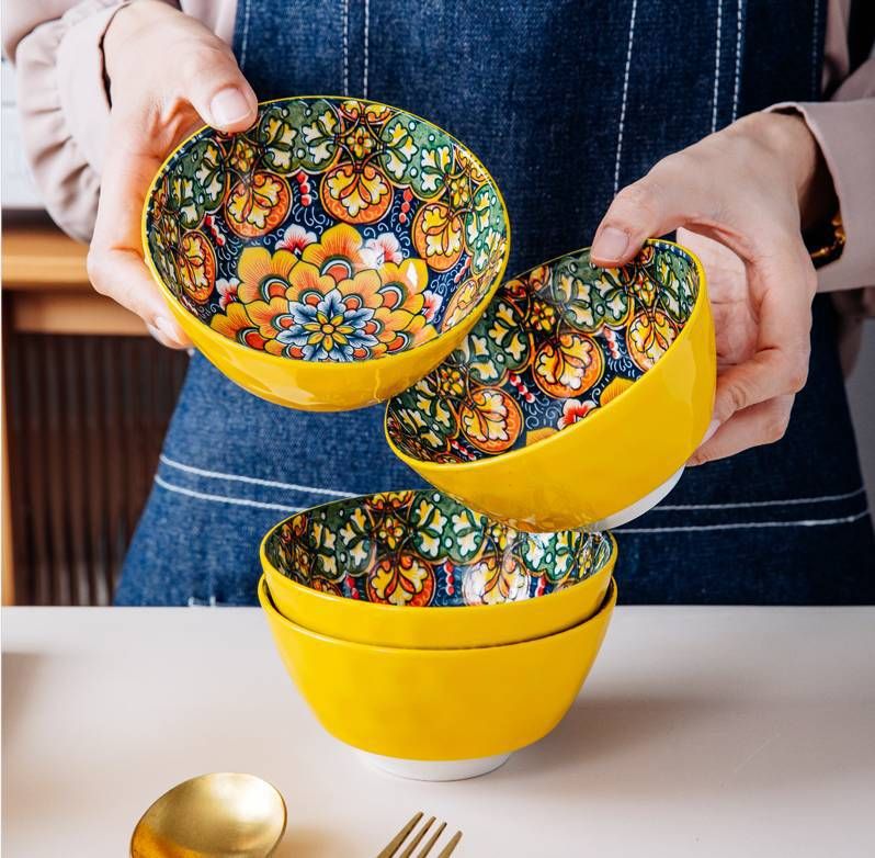 4,75 Zoll großes Keramikschüssel-Set mit Steinmuster – Unterglasurporzellan im Bohemian-Stil, elegante Steinstruktur, mikrowellen- und spülmaschinenfest_voghion.com