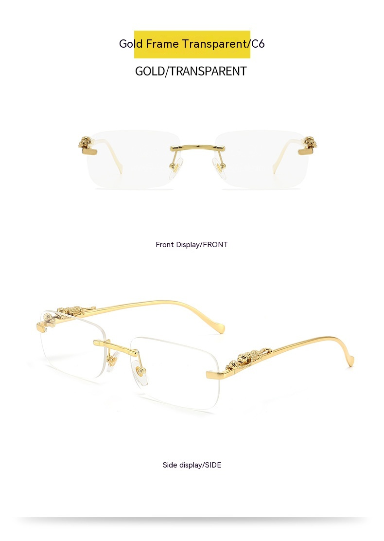 2023 New Hot Selling Cheetah Decorative Frameless Square Sunglasses for Women's Retro Metal Sunglasses Trend for Men's Glasses_voghion.com
