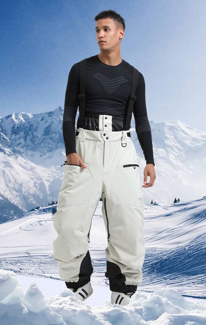 Pantalones de esquí de invierno para mujer, cálidos, resistentes al viento y al agua, con tirantes acolchados y gruesos, para hombre y mujer._voghion.com
